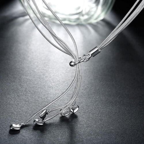 Hot sale 925 Sterling Silver Necklace Jewelry 18 inches Wild charm five heart necklaces for women fashion Christmas gifts