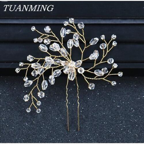Water Drop Beads Golden Hair Pin For Women Girl Hair Ornaments Bride Hairpins Wedding Hair Accessories