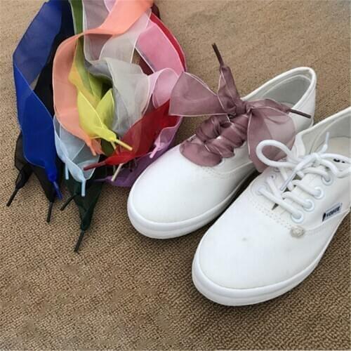 1Pair 110CM Fashion Women Organza Shoe strings Women Bow Shoelaces Flat Silk Satin Ribbon canvas shoes shoelace Sneakers