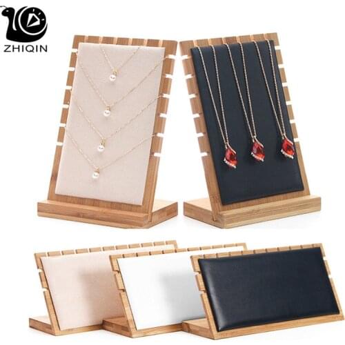 1 Pc Fashion Bamboo Pendant Necklace Display Holder Velvet/PU Seude Showcase Jewelry Organizer Two Types