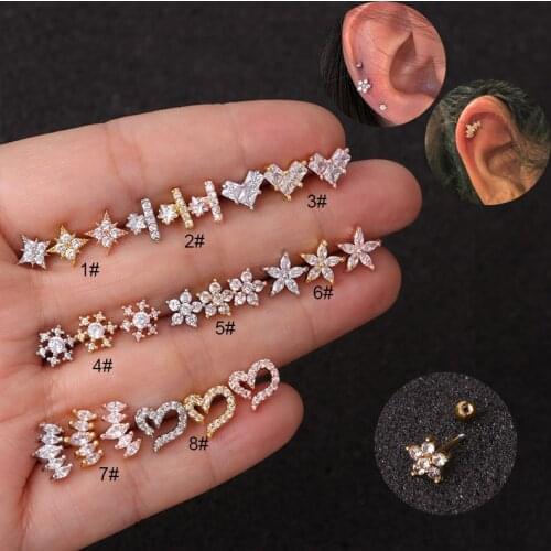 1Pc Stainless Steel Helix Piercing Jewelry Crystal Zircon Ear Cartilage Tragus Rook Conch Screw Back Stud Earring