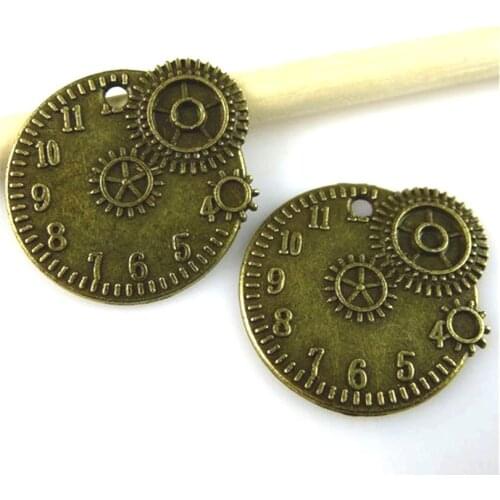 10pcs 11267 Vintage Charm For Jewelry Making Antique Bronze Steampunk Gear Clock Pendants Charm Gear Clock Steampunk