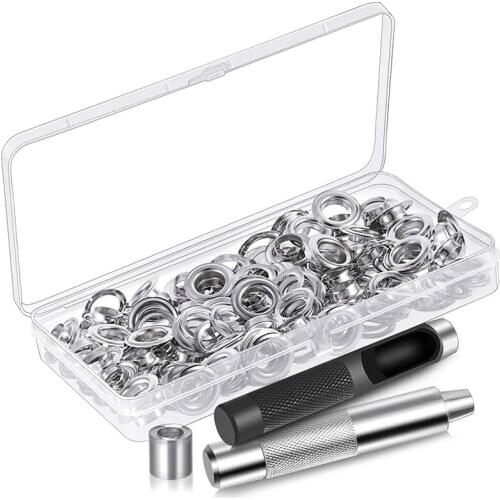 120 Sets 1/2 Inch Grommet Eyelets Kit Include Grommets Eyelets and Grommet Setting Tool with Storage Box