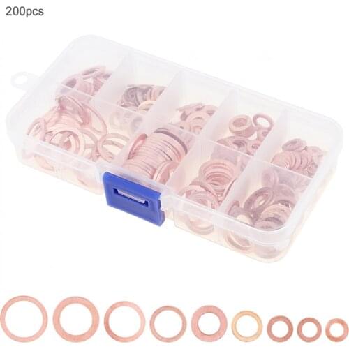 200pcs Solid Copper Washer Flat Ring Gasket Sump Plug Oil Seal Fittings M5 M6 M8 M10 M12 M14 Washers Fastener for Power Field