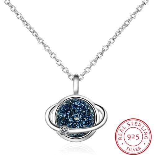 2019 New Arrival Fashion Blue Statement Crystal Planet 925 Silver Necklace As A Gift For Women Free Shipping