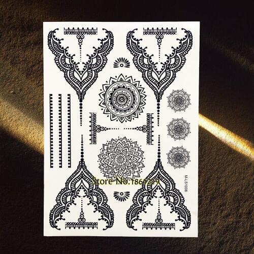 25 Styles Chic Black Henna Temporary Tattoo Waterproof Mandala Flower Arm Hand Tatoo Paste Body Art Fake Jewelry Tattoo Stickers