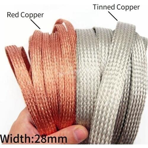 28mm Tinned Plating Copper Braided Sleeve Metal Sheath Anti Interference Screening Audio Speaker Wire Wrap Signal Cable Shielded
