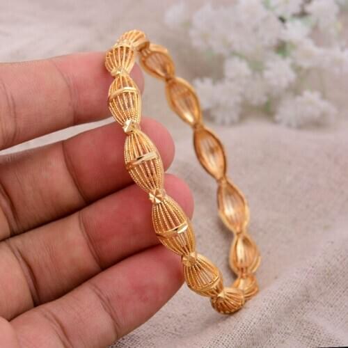ANNAYOYO 1Pcs/lot Ethiopian Africa Gold Color Bangles for Women Dubai Bride Bracelet African Wedding Jewelry Middle East Items