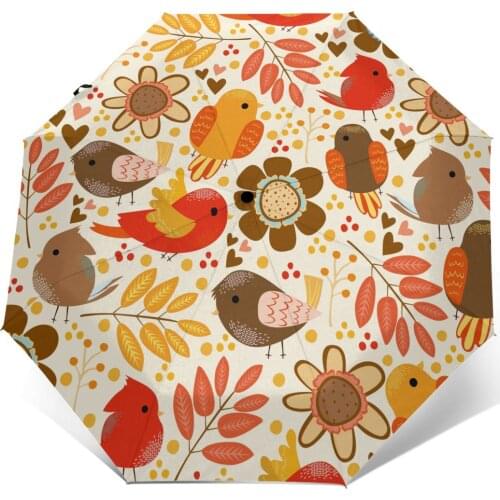 Automatic Umbrella Cute Birds three-fold umbrella women men rain umbrella