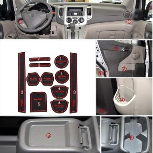 Car Non-Slip Interior Cup Cushion Door Mat Covers Cup Mat Stickers Door Groove Mat Fit For Nissan NV200 2014-2016 10Pcs Per Set