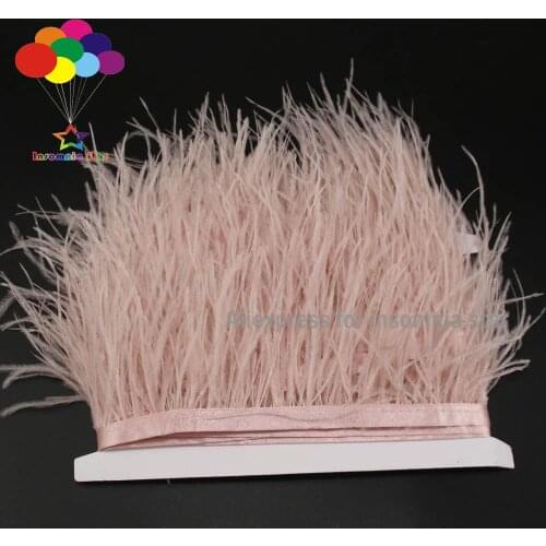 Pale Pink Fluffy Ostrich Feather Trim Wedding Dress Ribbon Fringe Decorat