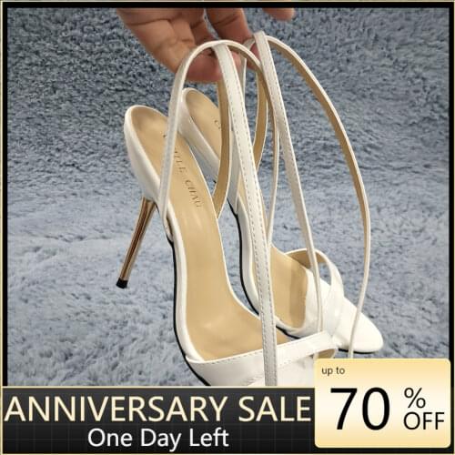 Women Stiletto Thin Iron High Heel Sandals Sexy Ankle Strap Buckle Open Toe White Patent Party Bridals Ball Lady Shoes 3845-i11
