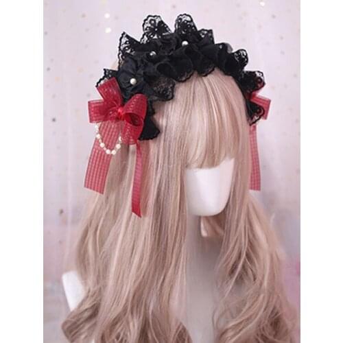 Black Lolita Headdress Gothic Lace Lolita Hairpiece With Pearls