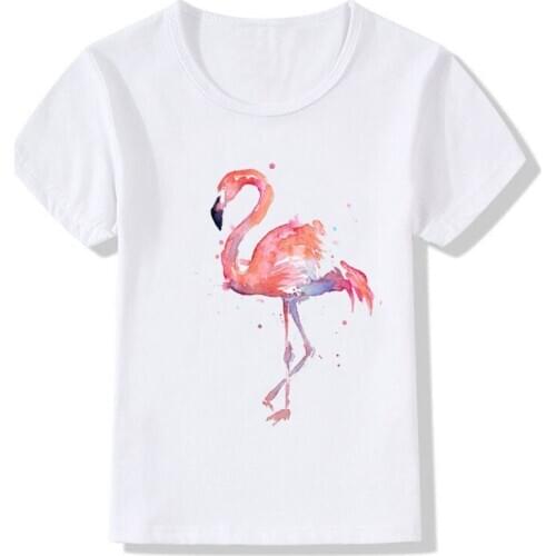 Hot Flamingo Print Children T-shirt Long Sleeve Casual Autumn Tops Kids O-neck White T Shirt