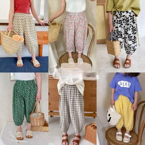 Childrens Floral Loose Lantern Air Conditioning Pants 2021 Summer Boys and Girls Korean Flower Mosquito Pants