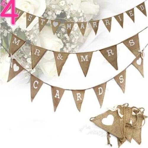 Jute Rope Flax Triangular Birthday Party Linen Heart Pennant Flag Banner Wedding Home Decor Event Supplies Burlap