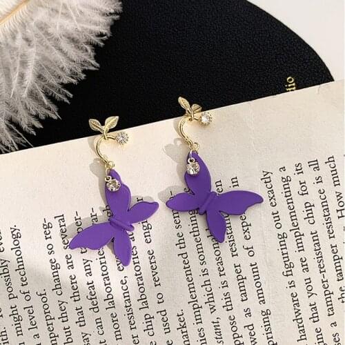 Purple earrings 2020 new trendy small fresh butterfly earrings female Korean temperament ear jewelry Trend Fashion Stud Earrings