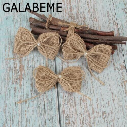 Galabeme 50PCS DIY PearlJute Burlap Hessian Bowknot Bows Hat Accessories Craft Rustic Wedding decoration supplier Craft Decor