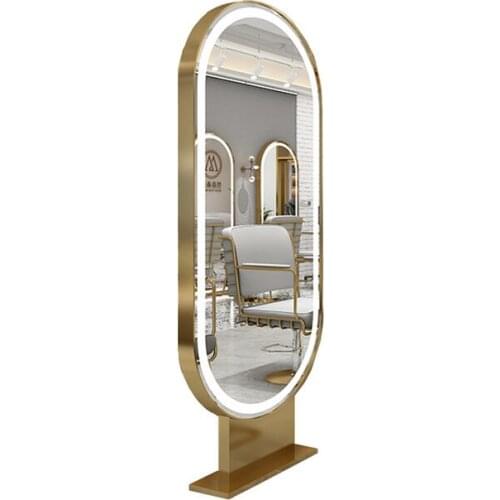 Express shipping hot selling newest gold stainless steel mirror styling station with LED light salon styling chair