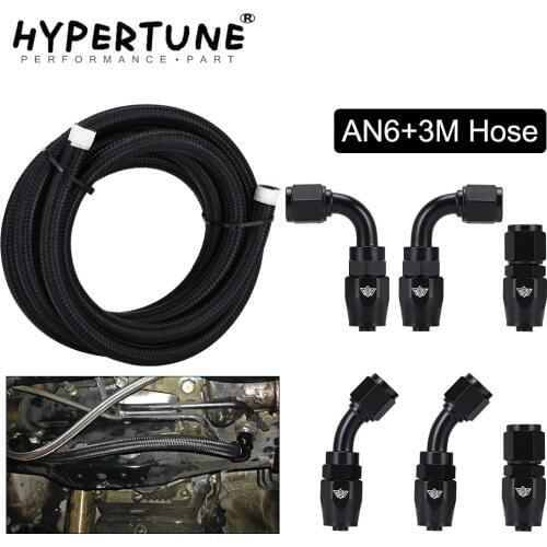 Hypertune - AN6 0/45/90 Degree Aluminum Reusable Swivel PTFE Hose End Fitting + 3M PTFE Fuel Hose Line Adapter Kit E85 Tube