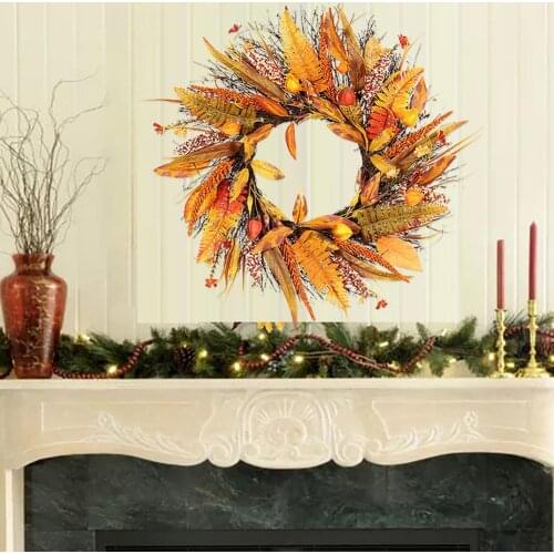 Simulation Wreath Halloween Ornaments Thanksgiving Kapok Maple Leaf Autumn Door Wall Hanging Decoration Harvest Wreath