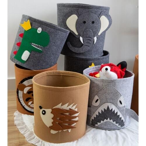 Portable Cartoon Animal Pattern Storage Basket Large Dirty Clothes Laundry Bag Barrel Kids Toys Organizer Bin 35x35cm