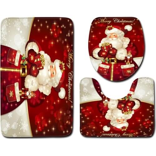 Christmas Snowman Toilet Cover Floor Pad Bath Mat 3 pcs Set Closestool Rug Bathroom Door Mat Flannel Absorbent Soft Bathr Carpet
