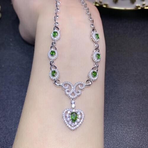 Love Heart Diopside pendant necklace Free shipping Natural and Real Diopside 925 sterling silver pendant