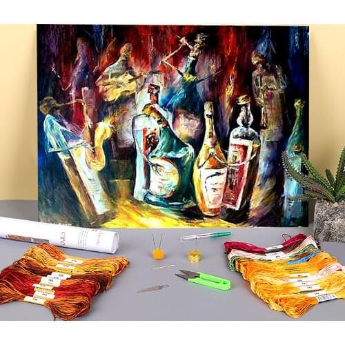 Oil Style Concert Printed Water-Soluble Canvas 11CT Cross Stitch Embroidery Patterns DMC Threads Adults
