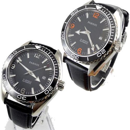 Sapphire Crystal 45mm PARNIS Japanese 21 Jewels Automatic Self-Wind Mechanical movement ceramics Bezel 5ATM Mens Watches