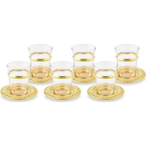 Set Of 6 Tea Glasses with Glass Saucers Gold Silver Arabic Turkish Greek Tea Authentic New Home Wedding Gift First Quality