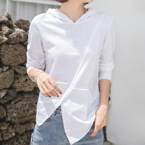 Autumn New hooded pullover cotton top womens Korean loose T-shirt bamboo cotton shirt 0912-3