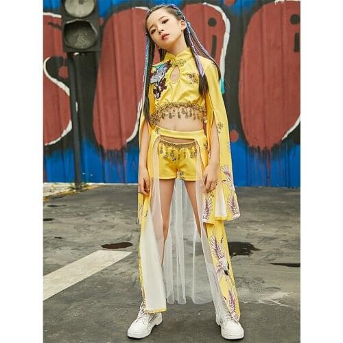 New Child Show Jazz Dance Costume Chinese Style Long Sleeve Clothing Set