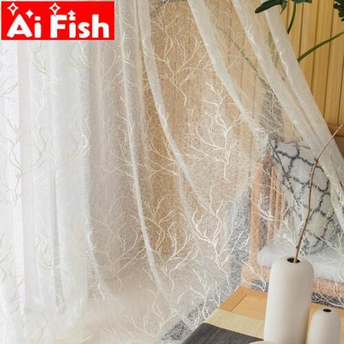 New design chaotic tree pattern window treatments tulle for living room beige embroidered gauze fabric for bedroom Panels M156&5