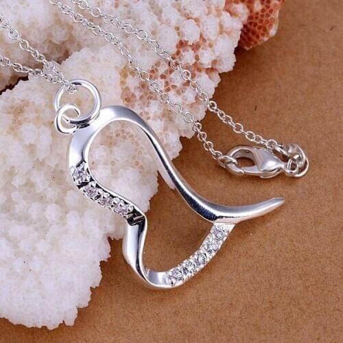 Necklace silver plated trendy jewelry pendant necklaces crooked heart 18 inches jewelry wholesale free shipping jfkf LP086