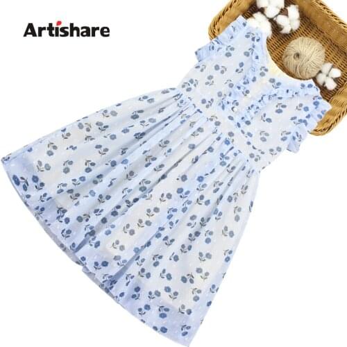 Dress For Girls Floral Pattern Dresses For Girl Ruffles Dress Kids Summer Costume Girl 6 8 10 12 14