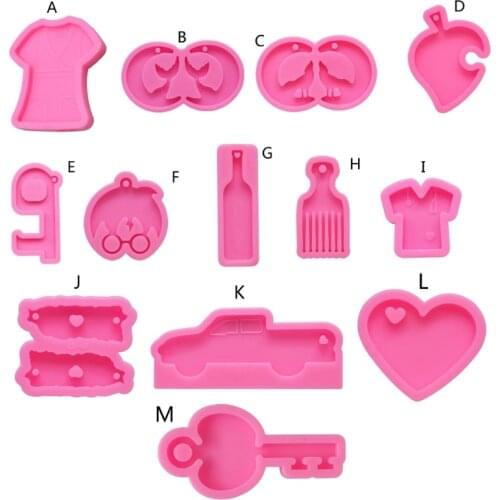 Handmade Keychain Pendant Resin Mold Comb Heart Puzzle Bottle T-shirt Resin Casting Silicone Molds Jewelry Making Tools