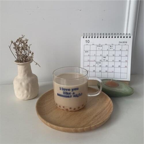 Nordic INS Letters Transparent Glass Coffee Cup Kitchen Milk Tea Drinkware Shot Glass Wedding Couple Cute Water Glass