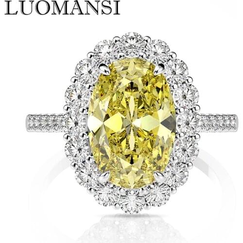 Luomansi Luxury 100%-925 Sterling Silver Create Moissanite Gemstone Topaz Sapphire Ring Wedding Engagement Fine Jewelry