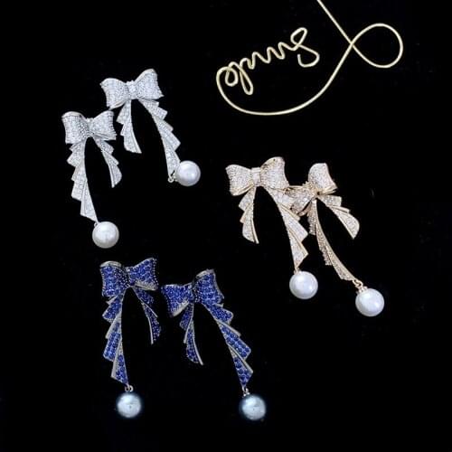Funmode Luxury Design Butterfly Design AAA CZ Pearl Earrings For Women Modern Womens Earrings Accessories Wholesale FE340