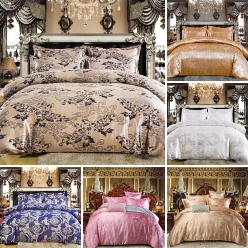 Luxury 2/3pcs Duvet Cover Set Satin Jacquard Bedding Sets with Zipper Closure 1 Quilt Cover + 1/2 Pillowcases US/EU/AU Size