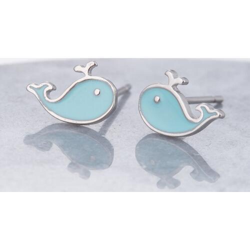 Hfarich Animal Earring Blue Lovely Whale Stud Earrings for Girls Kids Children Gift Creative Cute Marine Animals Girl Jewelry