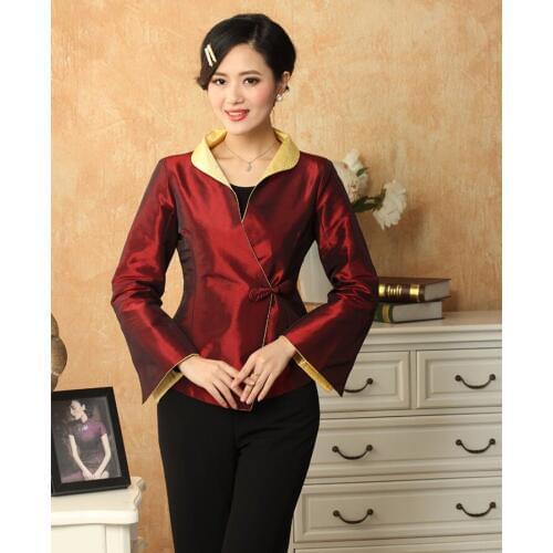 New Arrival Burgundy Spring Chinese Womens Silk Satin Jacket Coat Flowers Plus Size S M L XL XXL XXXL J1054