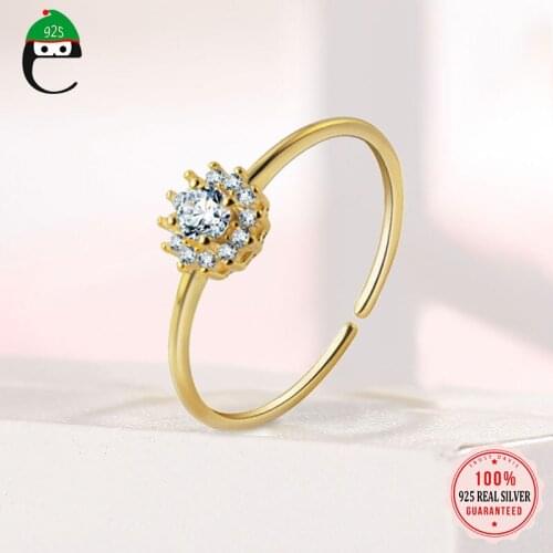 ElfoPlataSi Genuine 925 Sterling Silver Fashion Sweet Snowflake CZ Opening Ring for Women Wedding Anniversary Jewelry Gift DD702