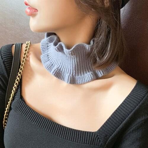 Winter Female Wool Knit Pullover False Collar Warm Scarf Korean Cute Double Ruffle Elastic Windproof Neck Guard Scarve Bib