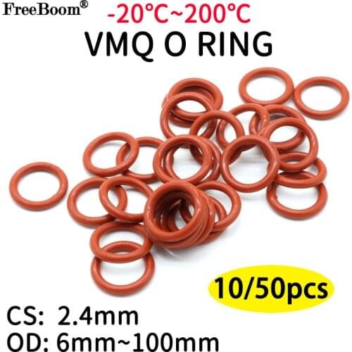 10pcs Red VMQ Silicone O Ring CS 2.4mm OD 8 ~ 68mm FoodGrade Waterproof Washer Rubber Insulated O Shape Seal Gasket