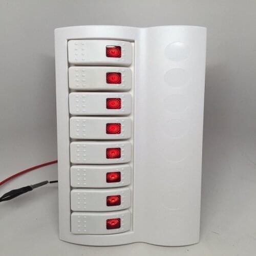 12-24V MARINE BOAT WATERPROOF WHITE SWITCH PANEL 8 GANG BLUE LED ROCKER CIRCUIT BREAKER