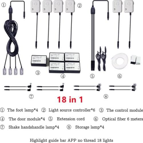 Universal 18 in 1 RGB 3w LED with 8M Car Interior Decor Fiber Optical Strip Light by App Control 12V Decorative Atmosphere Lamps