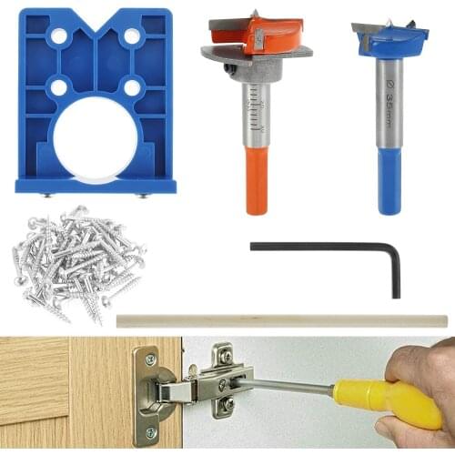 35mm Concealed Hinge Jig Drill Bit Kit Hinge Drilling Jig Guide Hole Puncher Locator Opener Positioner Woodworking Tools Set