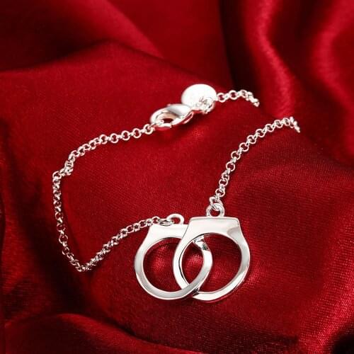 925 sterling silver lady bracelets Handcuffs Chain for Women Men Wedding party Fashion luxury Jewelry Valentines Day Gifts